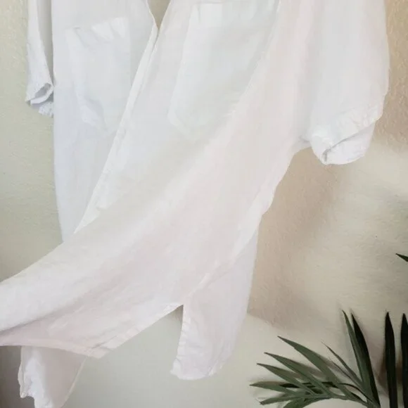 JAEGER Linen Classic Shirt Button Up Blouse Short Sleeves size L Resort Basics - Picture 10 of 16